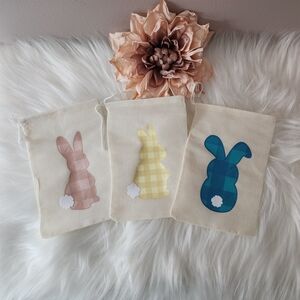 Plaid Bunny Drawstring Bags - Set of 3